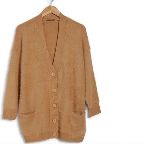 NWT T Tahari Camel Tan Eyelash Cardigan - Picture 2 of 2